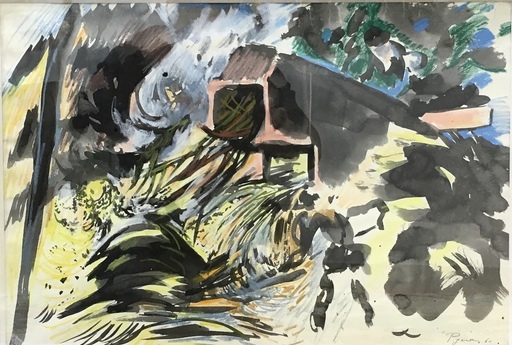 Édouard PIGNON - Drawing-Watercolor - Les battages