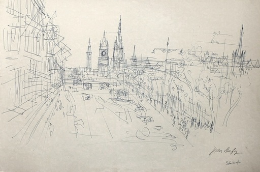 Jean DUFY - Drawing-Watercolor - « Edinburgh vue de Carlton Hill sur Princess street » .