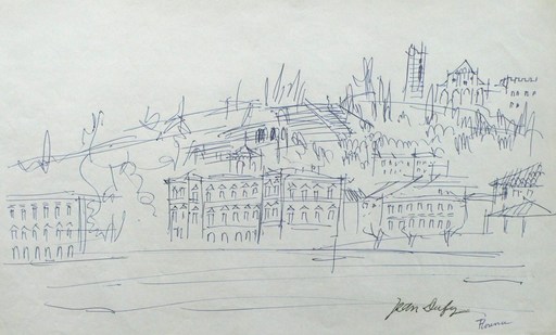 Jean DUFY - Drawing-Watercolor - Florence - Les quais de l’Arno