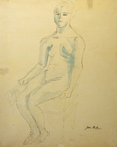 Jean DUFY - Drawing-Watercolor - Nude on a chair / Femme nue sur une chaise