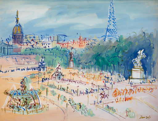 Jean DUFY - Drawing-Watercolor - Place de la Concorde	