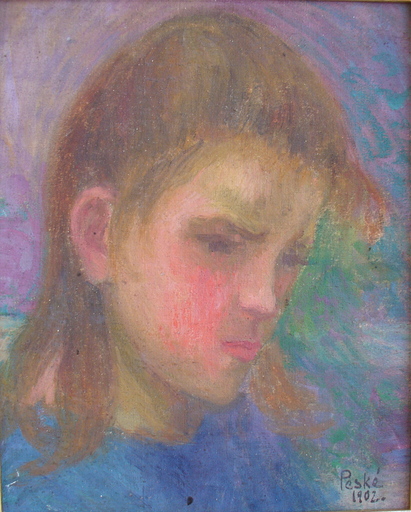 Jean PESKÉ - Painting - Portrait de jeune femme