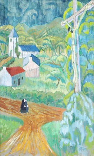 Oskar FISCHER - Painting - Tribute to Paul Gauguin’s Green & Yellow Christ & Pont Aven 