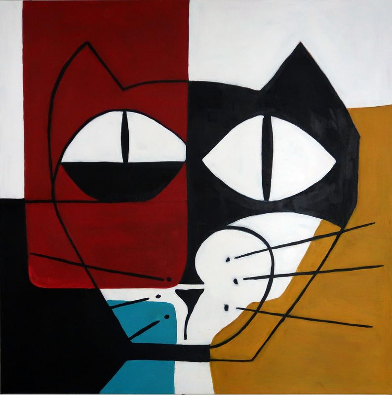 Richard BOIGEOL - Painting - TETE DE CHAT